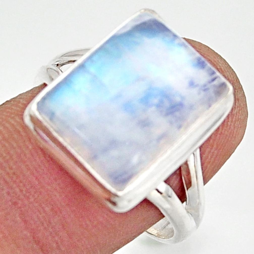 7.51cts natural rainbow moonstone 925 silver solitaire ring size 8.5 d47476