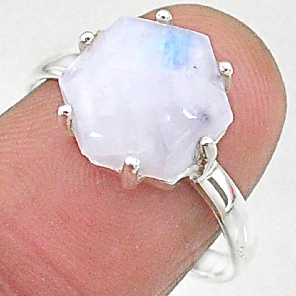 5.17cts natural rainbow moonstone silver solitaire handmade ring size 8 t8285