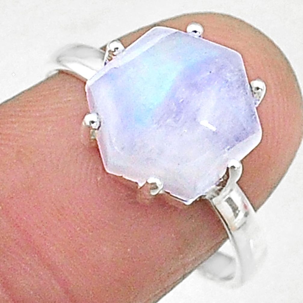 5.18cts natural rainbow moonstone silver solitaire handmade ring size 8 t8290