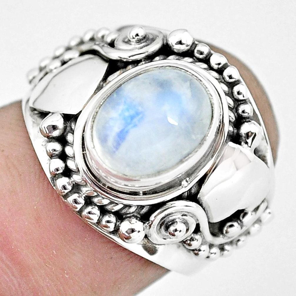 3.16cts natural rainbow moonstone 925 silver solitaire ring size 6.5 p57700