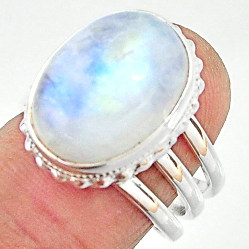 11.42cts natural rainbow moonstone 925 silver solitaire ring size 7.5 r22115