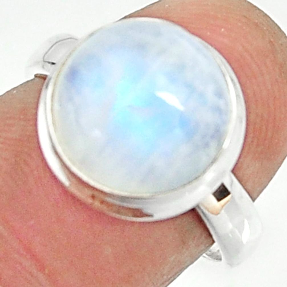 5.36cts natural rainbow moonstone 925 silver solitaire ring size 6.5 r22147