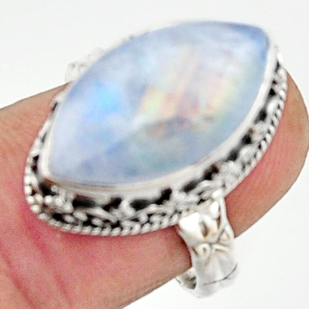 8.96cts natural rainbow moonstone 925 silver solitaire ring size 7.5 r22335