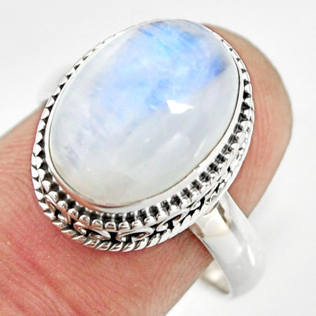 6.48cts natural rainbow moonstone 925 silver solitaire ring size 8.5 r26314