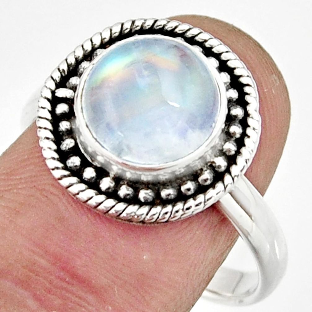 5.27cts natural rainbow moonstone 925 silver solitaire ring size 8.5 r26617