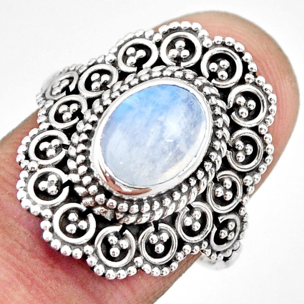 3.25cts natural rainbow moonstone 925 silver solitaire ring size 7.5 r26940
