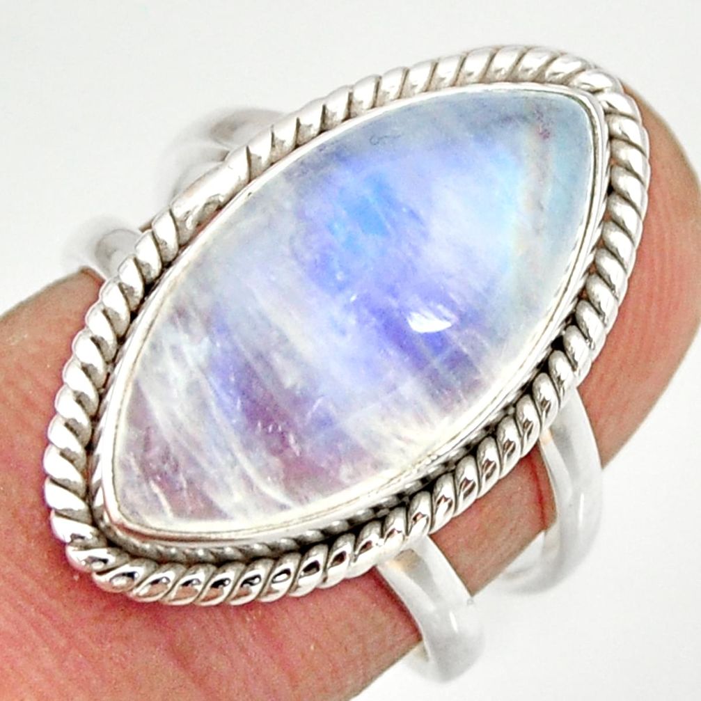 11.46cts natural rainbow moonstone 925 silver solitaire ring size 6.5 r27023