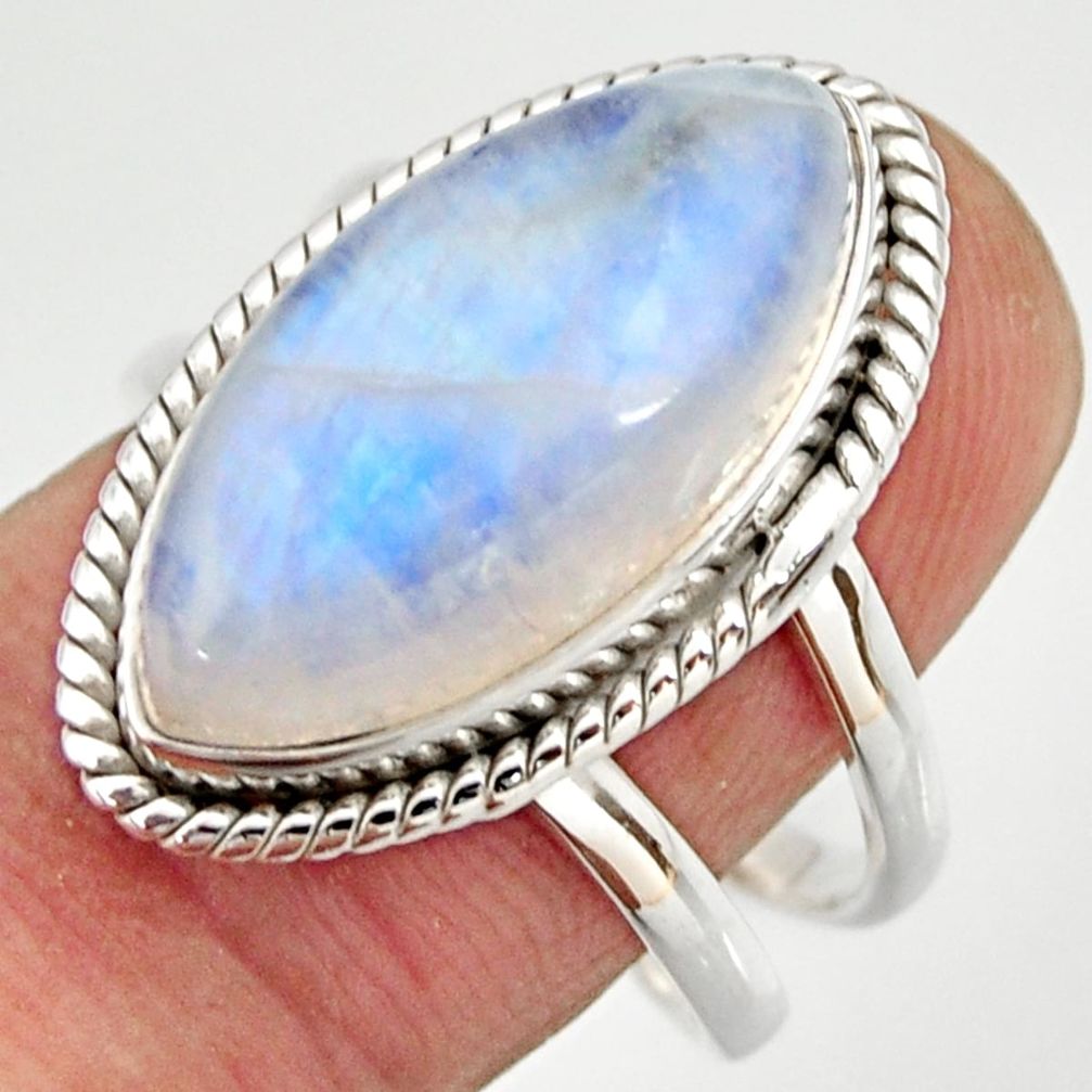 13.09cts natural rainbow moonstone 925 silver solitaire ring size 8.5 r27035