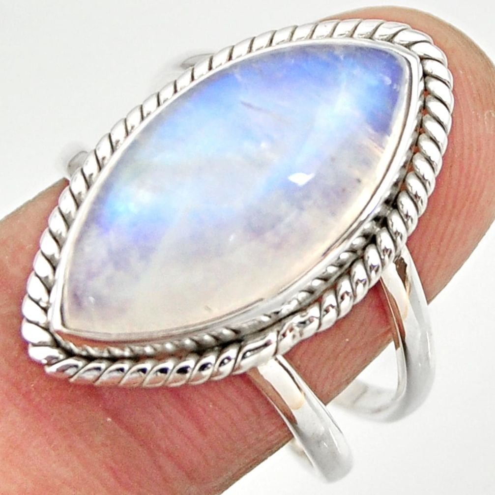 11.89cts natural rainbow moonstone 925 silver solitaire ring size 8.5 r27036