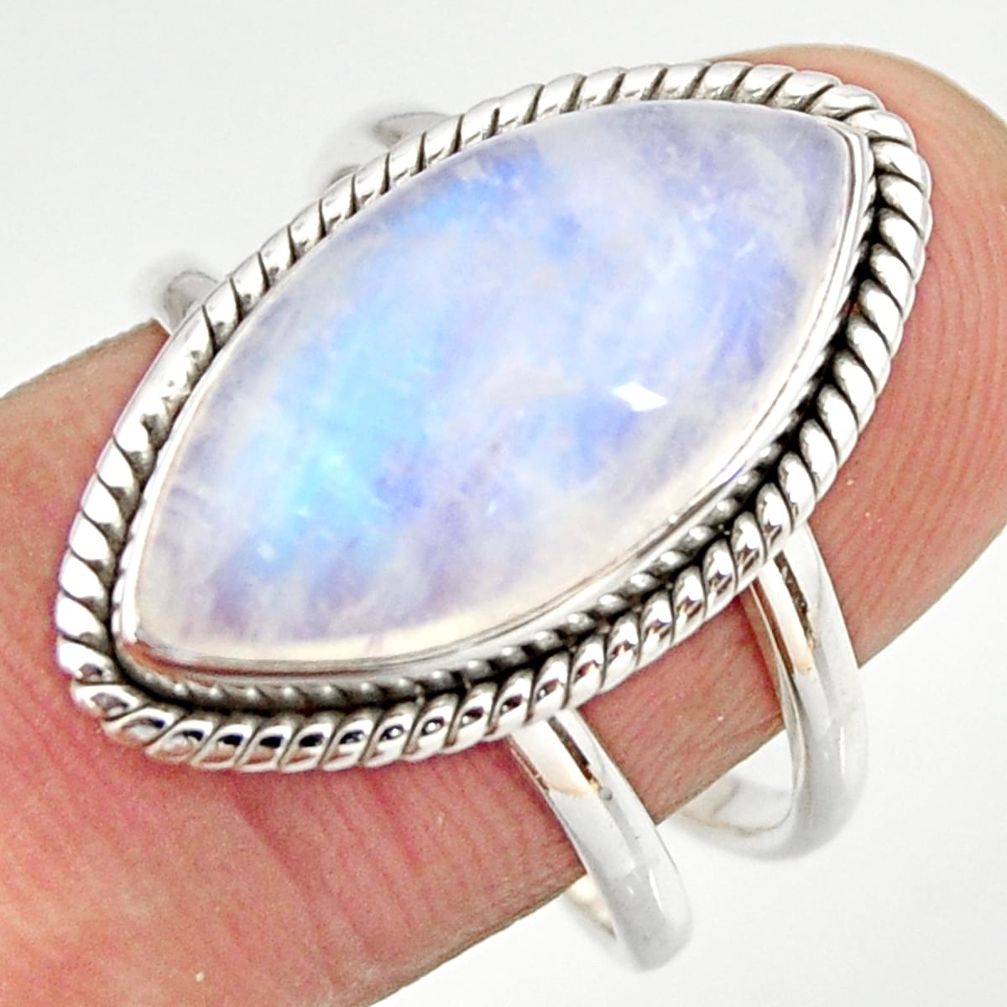 11.42cts natural rainbow moonstone 925 silver solitaire ring size 8.5 r27037