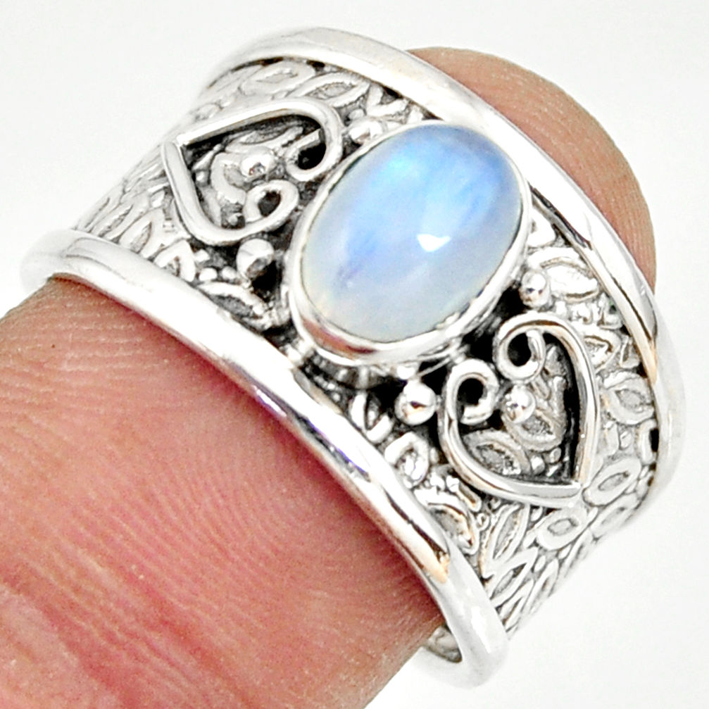 2.33cts natural rainbow moonstone 925 silver solitaire ring size 7.5 r34616