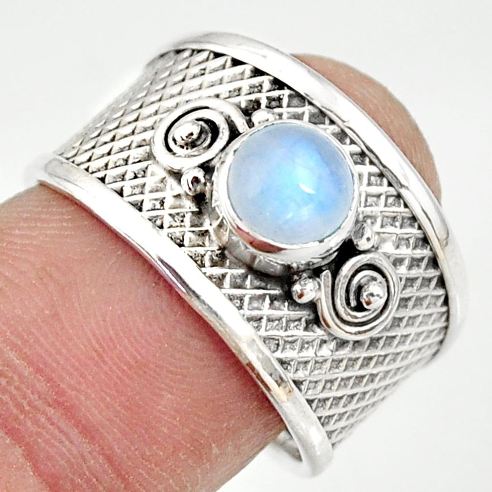 1.28cts natural rainbow moonstone 925 silver solitaire ring size 7.5 r34679