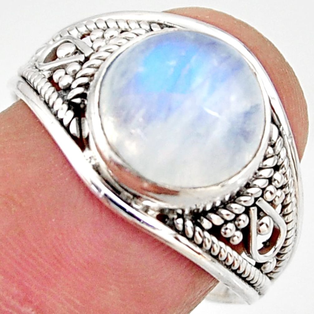 5.26cts natural rainbow moonstone 925 silver solitaire ring size 8.5 r35438