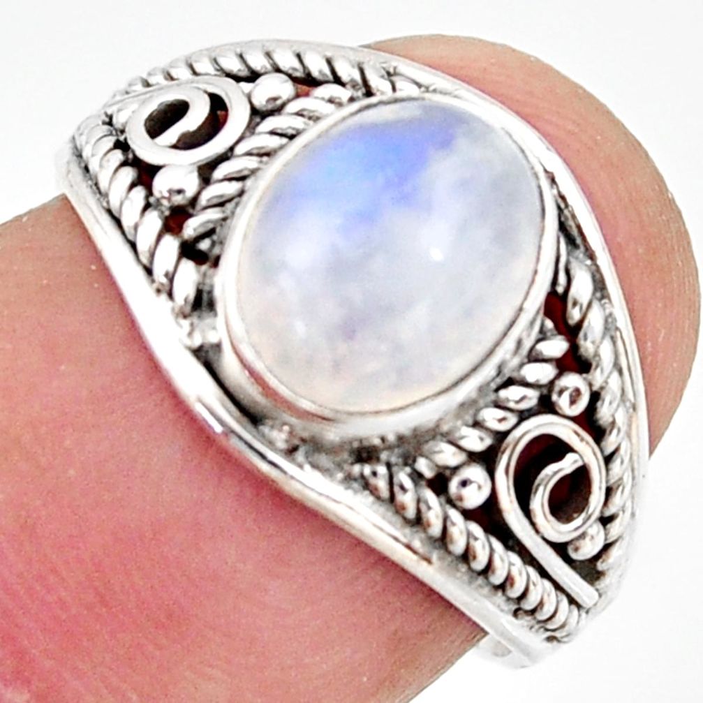 3.01cts natural rainbow moonstone 925 silver solitaire ring size 6.5 r35857