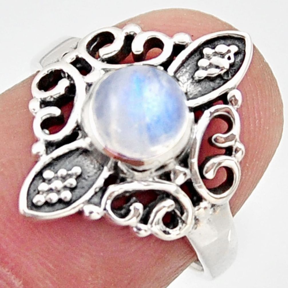 1.16cts natural rainbow moonstone 925 silver solitaire ring size 5.5 r35917