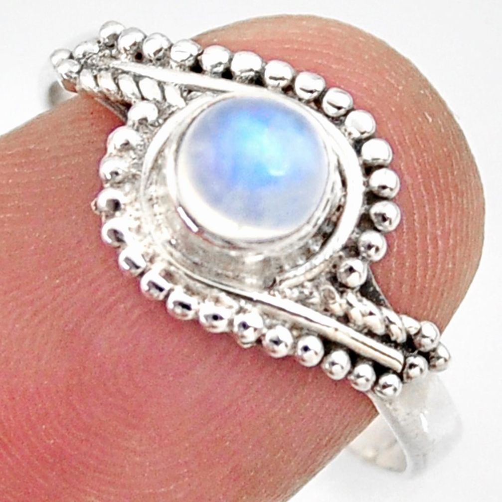 0.72cts natural rainbow moonstone 925 silver solitaire ring size 8.5 r35977