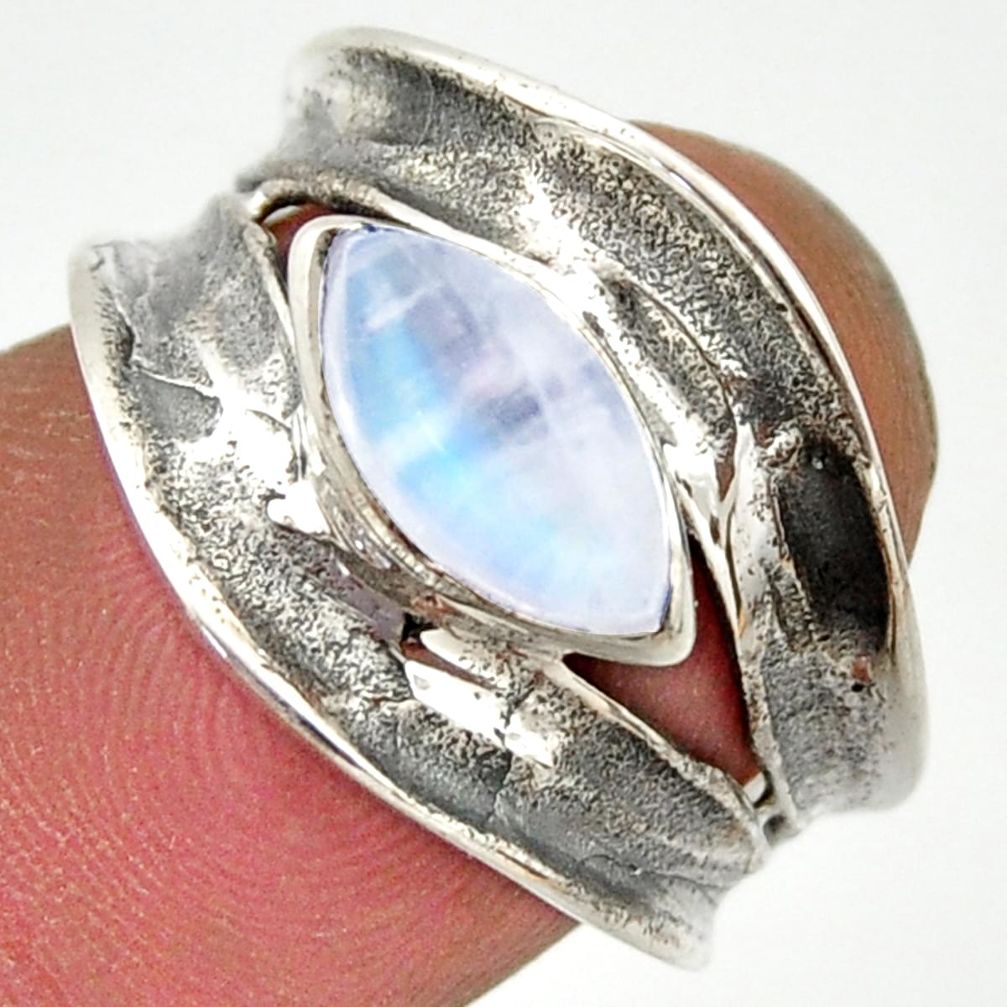 2.13cts natural rainbow moonstone 925 silver solitaire ring size 6.5 r37100