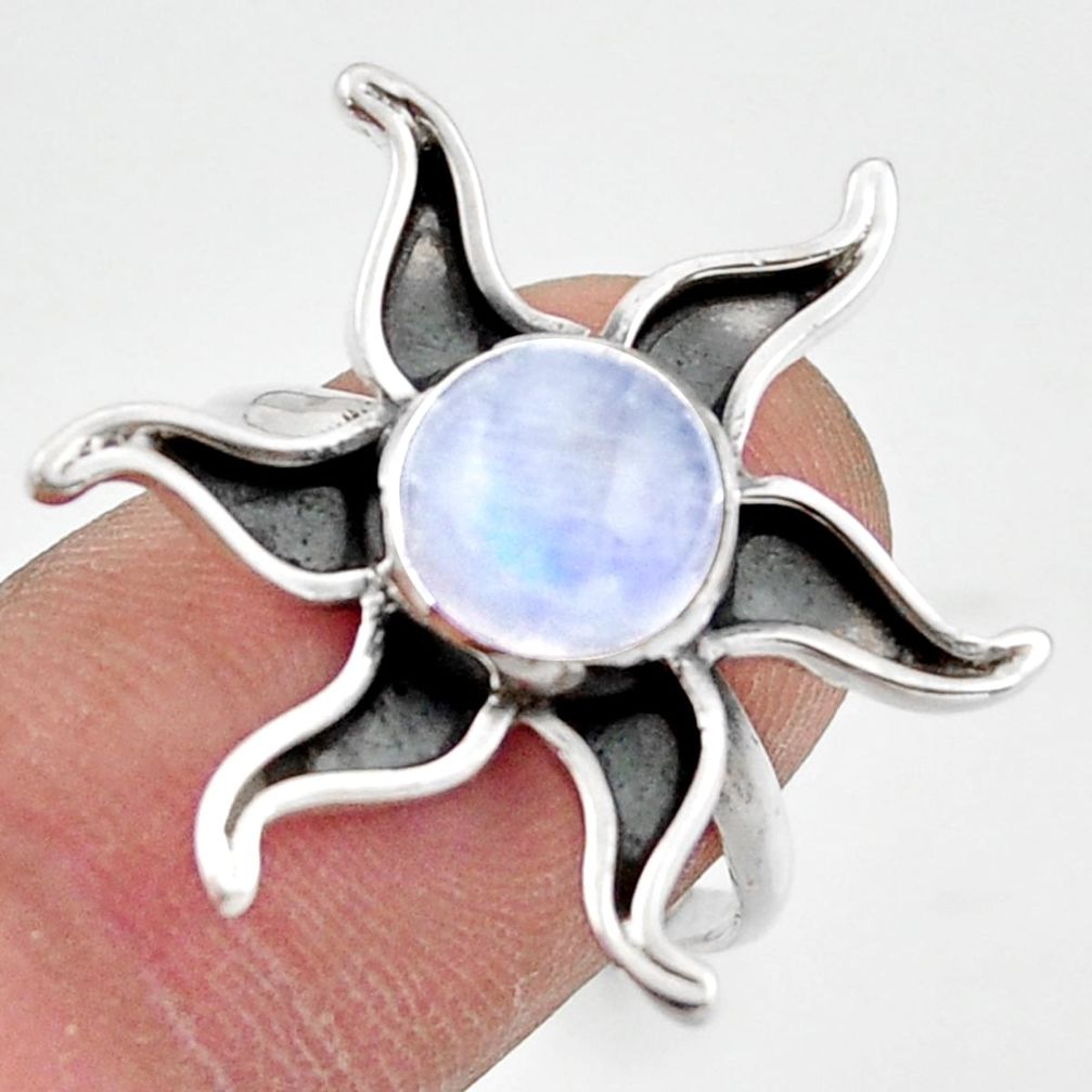 3.48cts natural rainbow moonstone 925 silver solitaire ring size 7.5 r41479