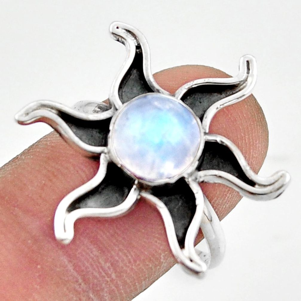 3.48cts natural rainbow moonstone 925 silver solitaire ring size 8.5 r41480