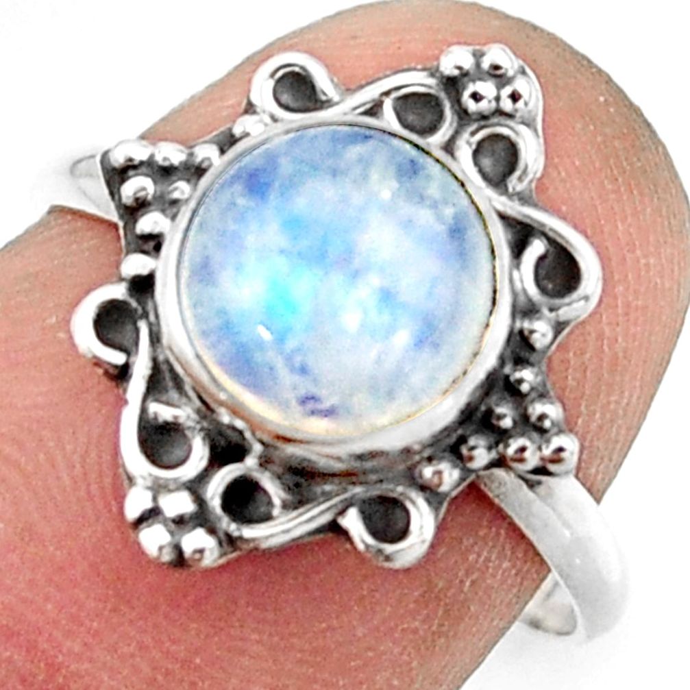 2.88cts natural rainbow moonstone 925 silver solitaire ring size 7.5 r41580