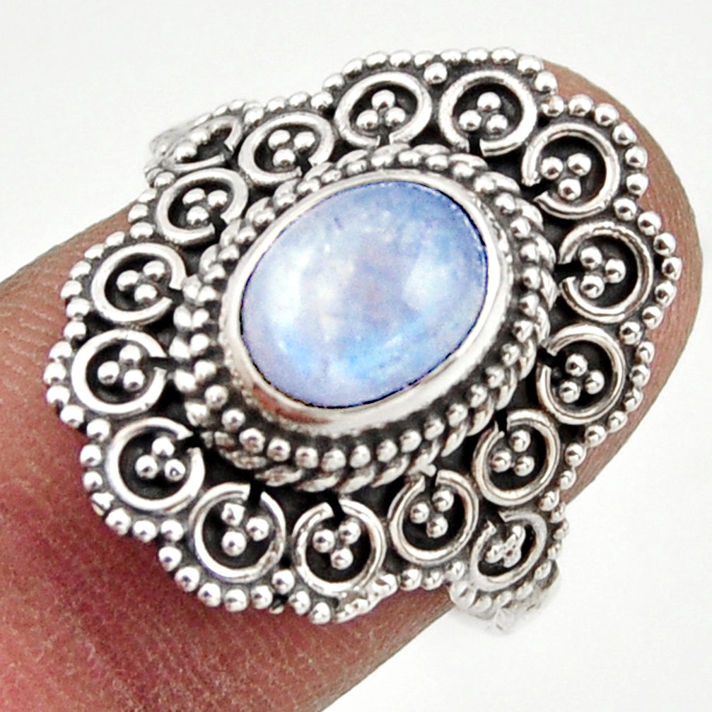 3.36cts natural rainbow moonstone 925 silver solitaire ring size 7.5 r41800