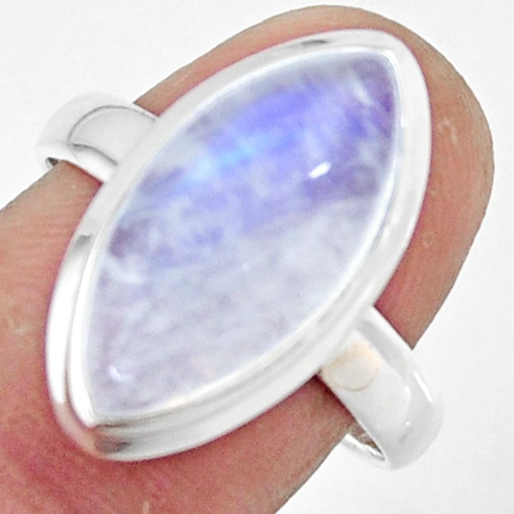 8.58cts natural rainbow moonstone 925 silver solitaire ring size 8.5 r47370