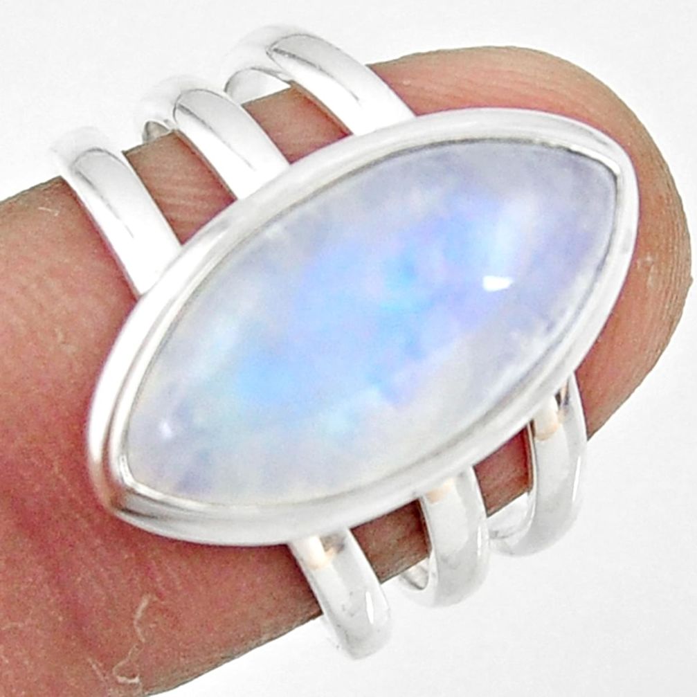 9.13cts natural rainbow moonstone 925 silver solitaire ring size 7.5 r47402