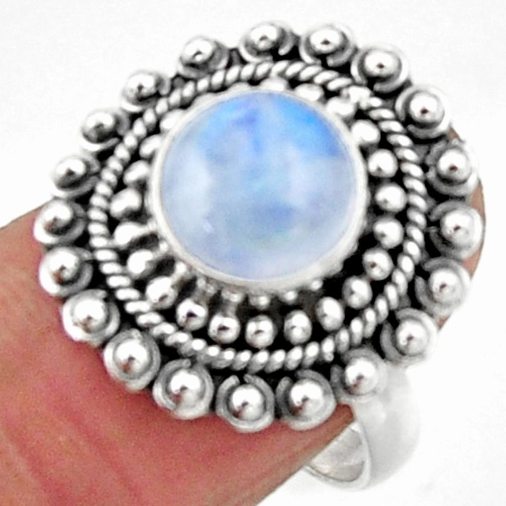 4.93cts natural rainbow moonstone 925 silver solitaire ring size 7.5 r52522