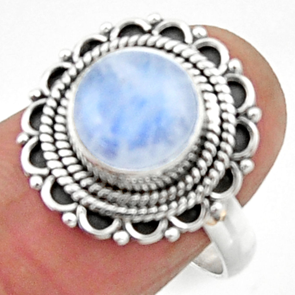 4.69cts natural rainbow moonstone 925 silver solitaire ring size 7.5 r52527