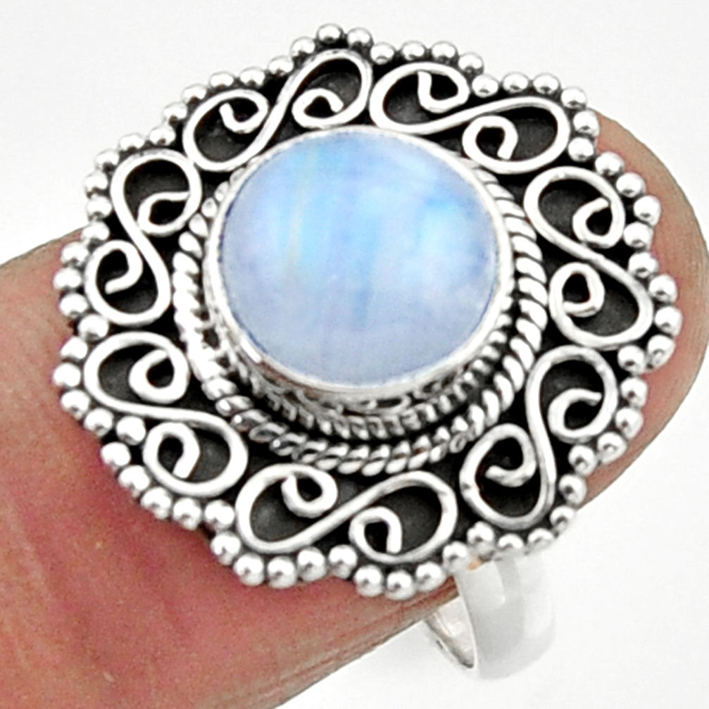 4.92cts natural rainbow moonstone 925 silver solitaire ring size 8.5 r52531