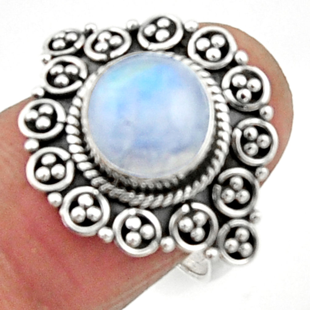 4.63cts natural rainbow moonstone 925 silver solitaire ring size 7.5 r52534