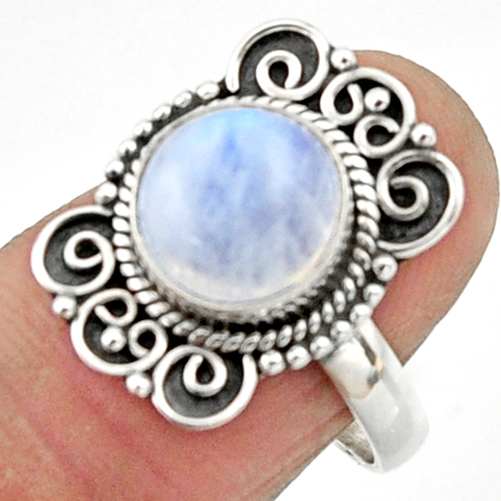 4.42cts natural rainbow moonstone 925 silver solitaire ring size 7.5 r52543