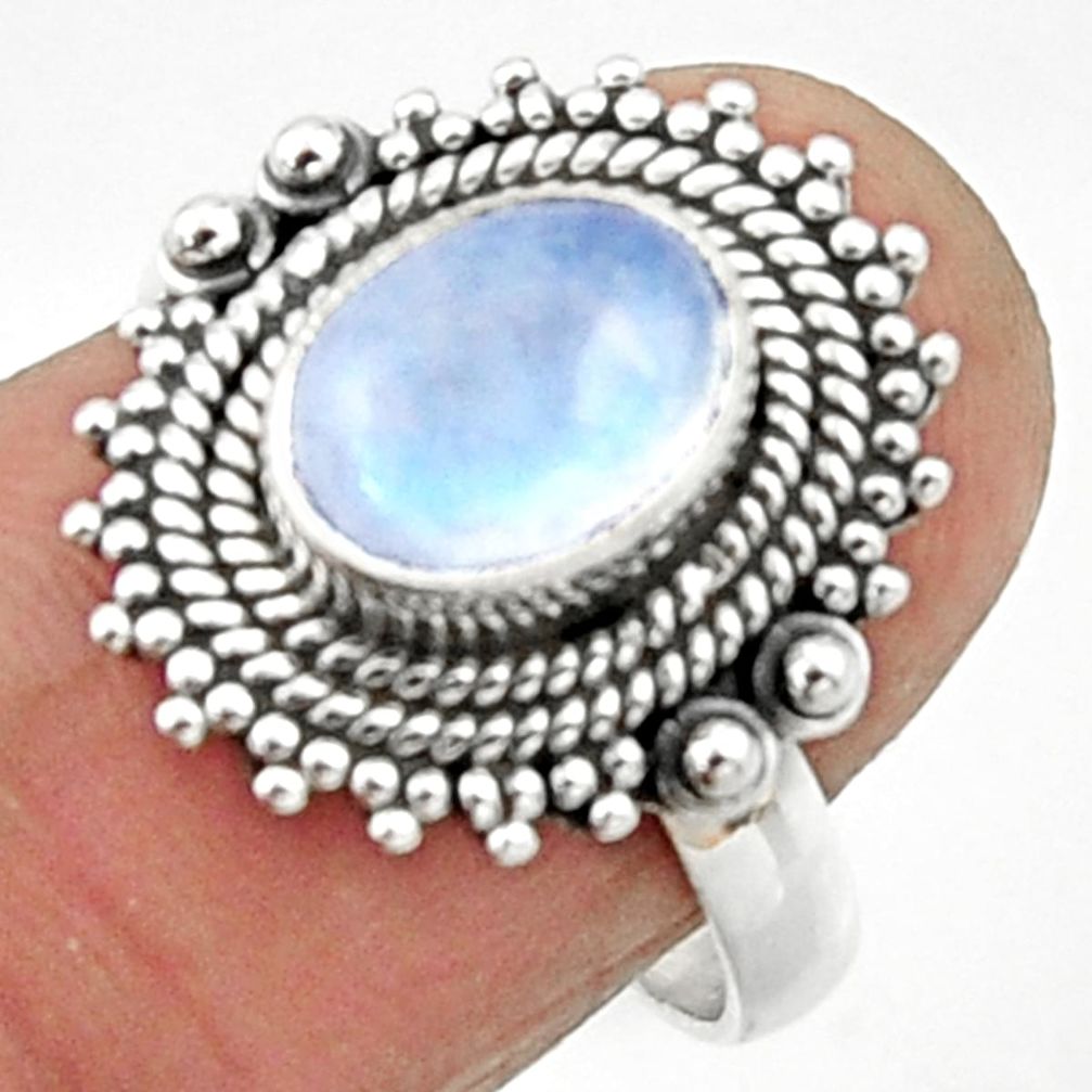 3.02cts natural rainbow moonstone 925 silver solitaire ring size 7.5 r52546