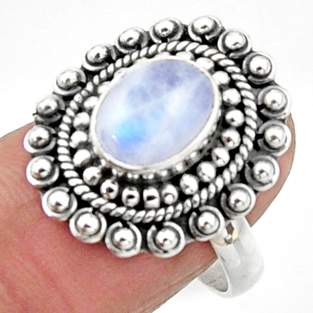 3.01cts natural rainbow moonstone 925 silver solitaire ring size 7.5 r52700