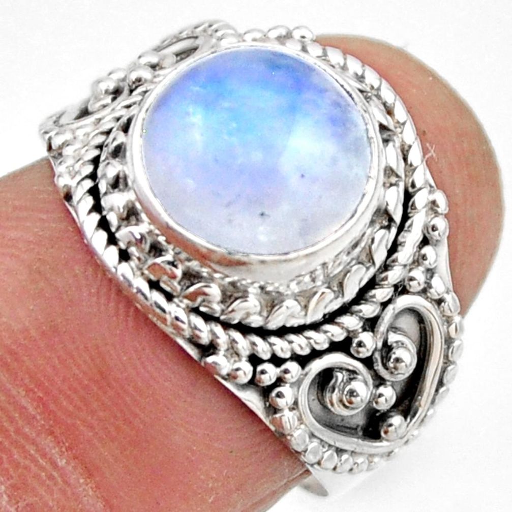 4.68cts natural rainbow moonstone 925 silver solitaire ring size 6.5 r53283