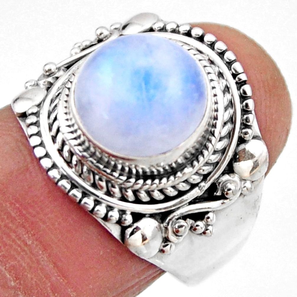 5.08cts natural rainbow moonstone 925 silver solitaire ring size 7.5 r53287
