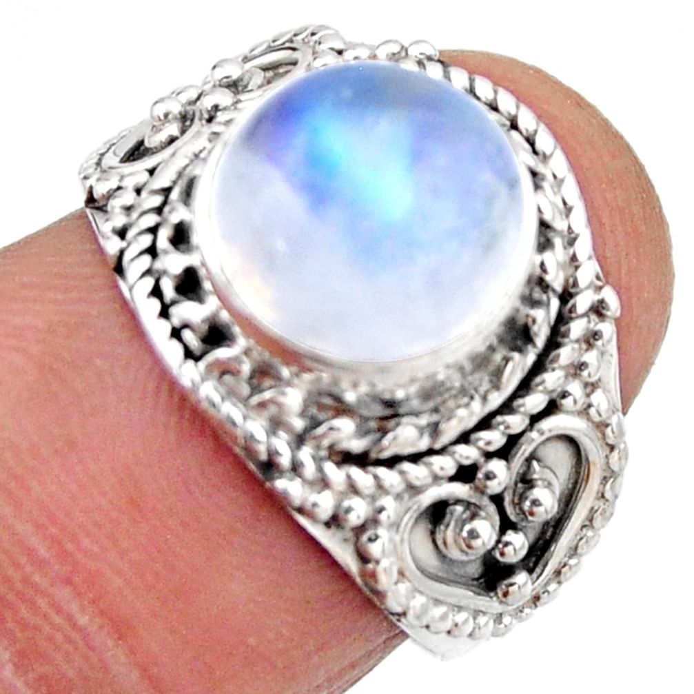 4.92cts natural rainbow moonstone 925 silver solitaire ring size 6.5 r53293