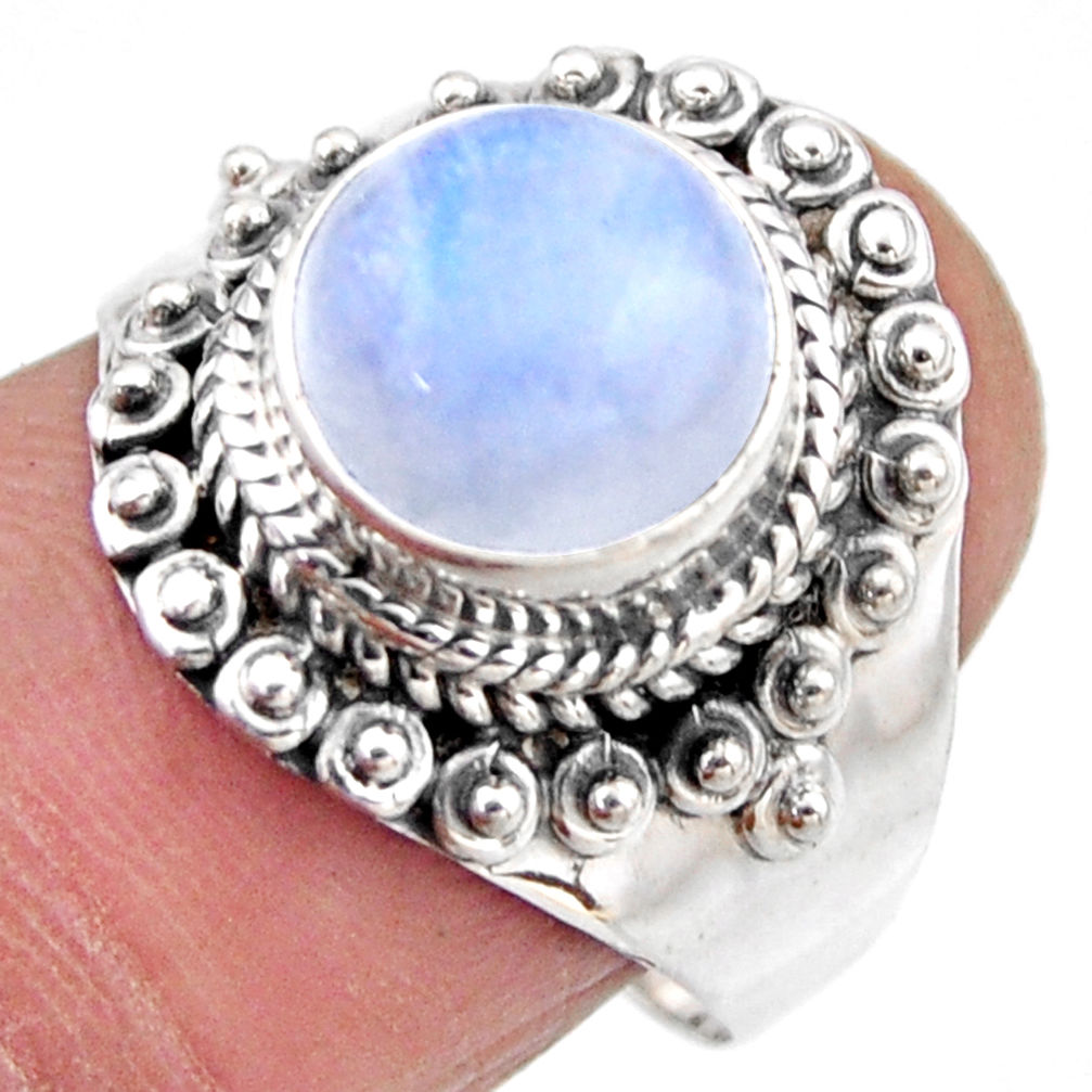 4.94cts natural rainbow moonstone 925 silver solitaire ring size 7.5 r53298
