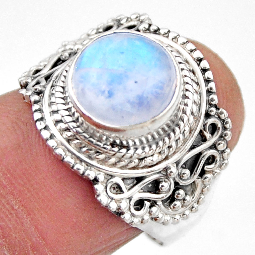 5.10cts natural rainbow moonstone 925 silver solitaire ring size 7.5 r53299