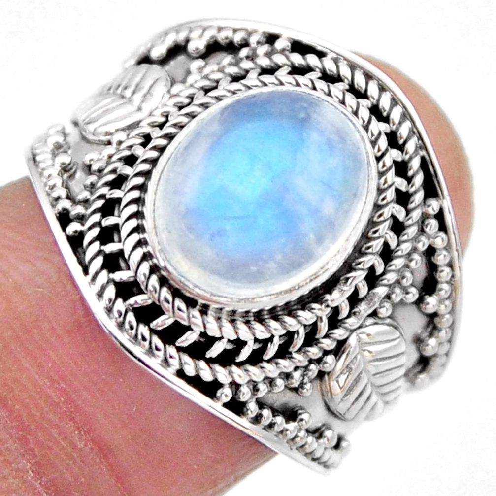 4.55cts natural rainbow moonstone 925 silver solitaire ring size 7.5 r53602