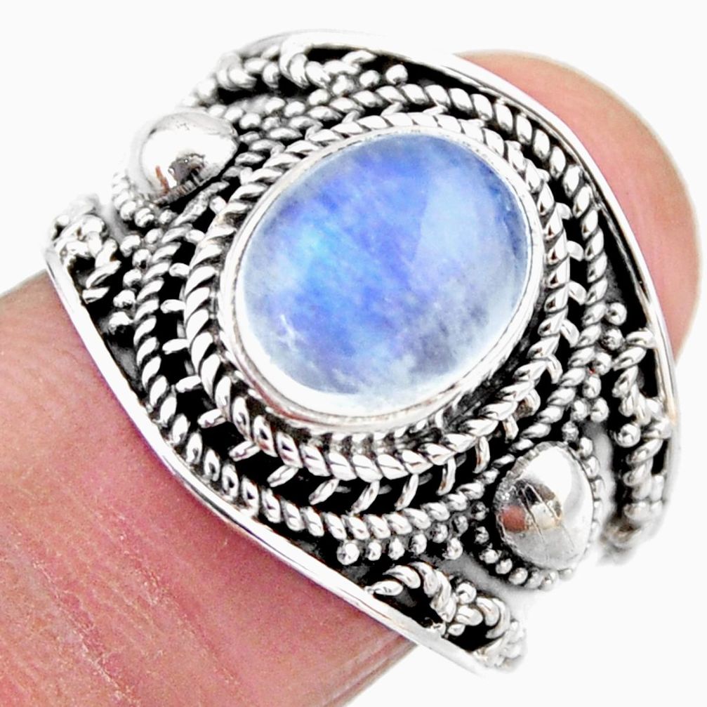 4.55cts natural rainbow moonstone 925 silver solitaire ring size 7.5 r53603