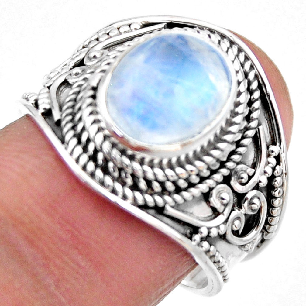 4.38cts natural rainbow moonstone 925 silver solitaire ring size 7.5 r53606