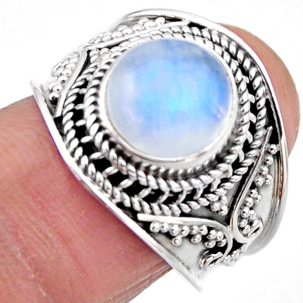 5.27cts natural rainbow moonstone 925 silver solitaire ring size 7.5 r53608