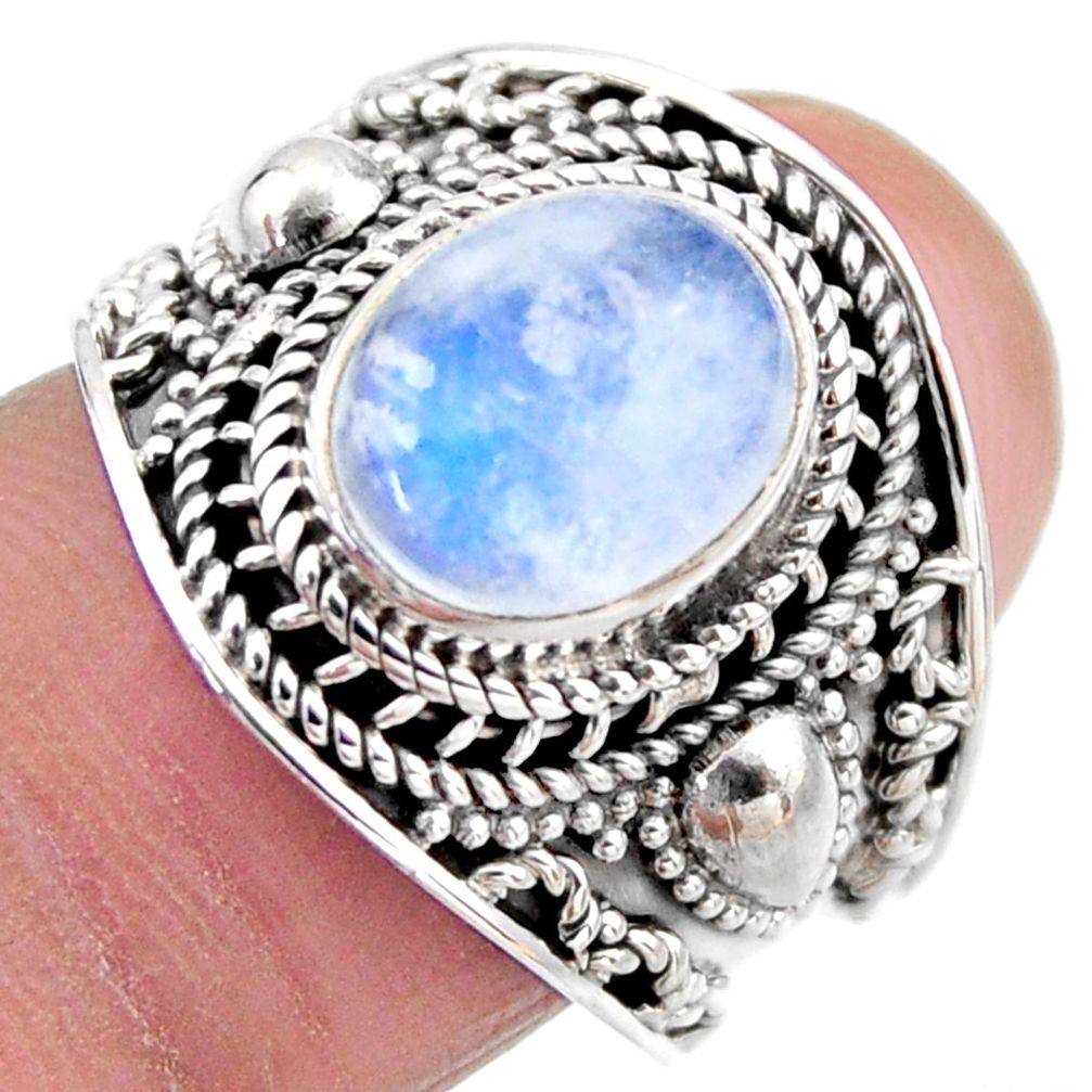 4.52cts natural rainbow moonstone 925 silver solitaire ring size 7.5 r53613