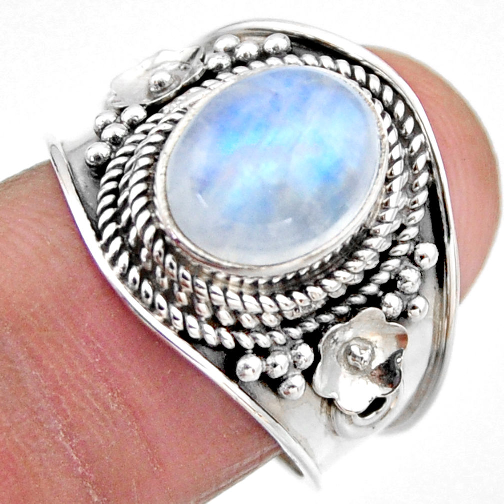 4.55cts natural rainbow moonstone 925 silver solitaire ring size 7.5 r53615