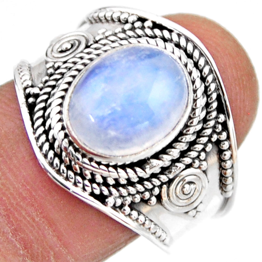 4.55cts natural rainbow moonstone 925 silver solitaire ring size 8.5 r53637