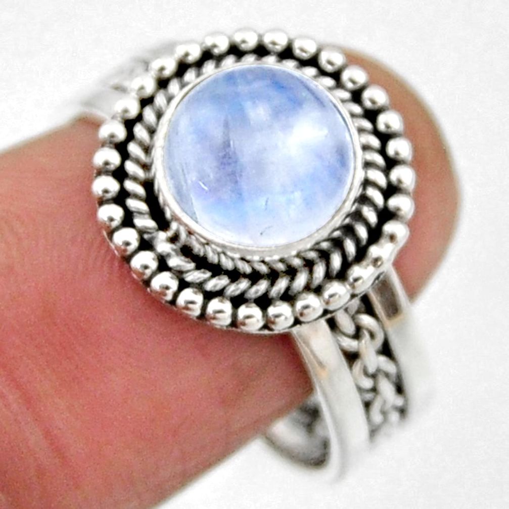 3.14cts natural rainbow moonstone 925 silver solitaire ring size 8.5 r54319