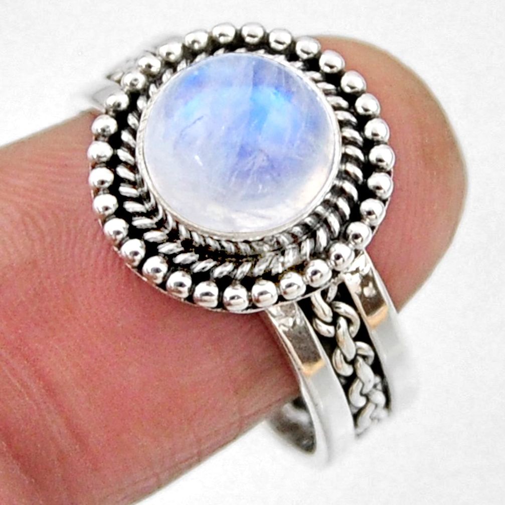 3.38cts natural rainbow moonstone 925 silver solitaire ring size 8.5 r54320