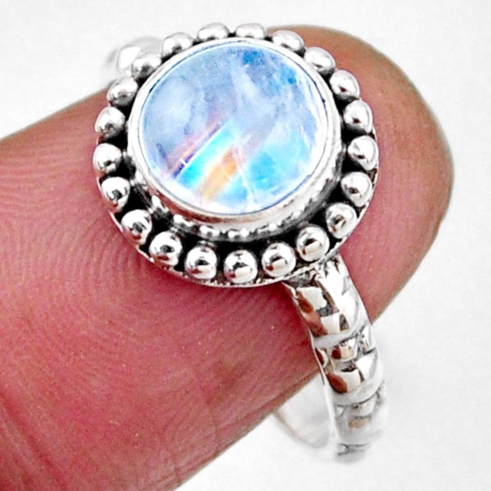 3.29cts natural rainbow moonstone 925 silver solitaire ring size 7.5 r54337