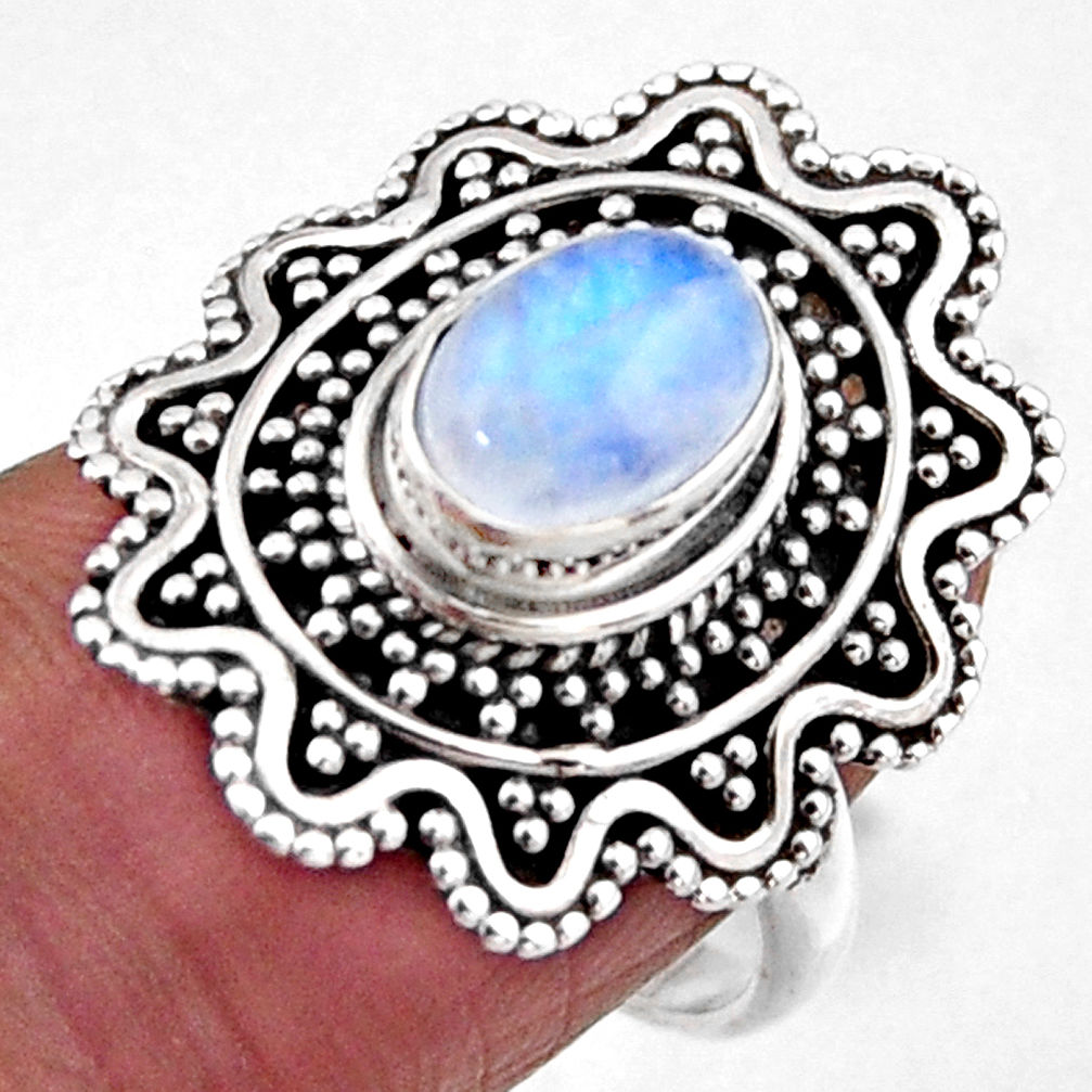 2.09cts natural rainbow moonstone 925 silver solitaire ring size 7.5 r54358